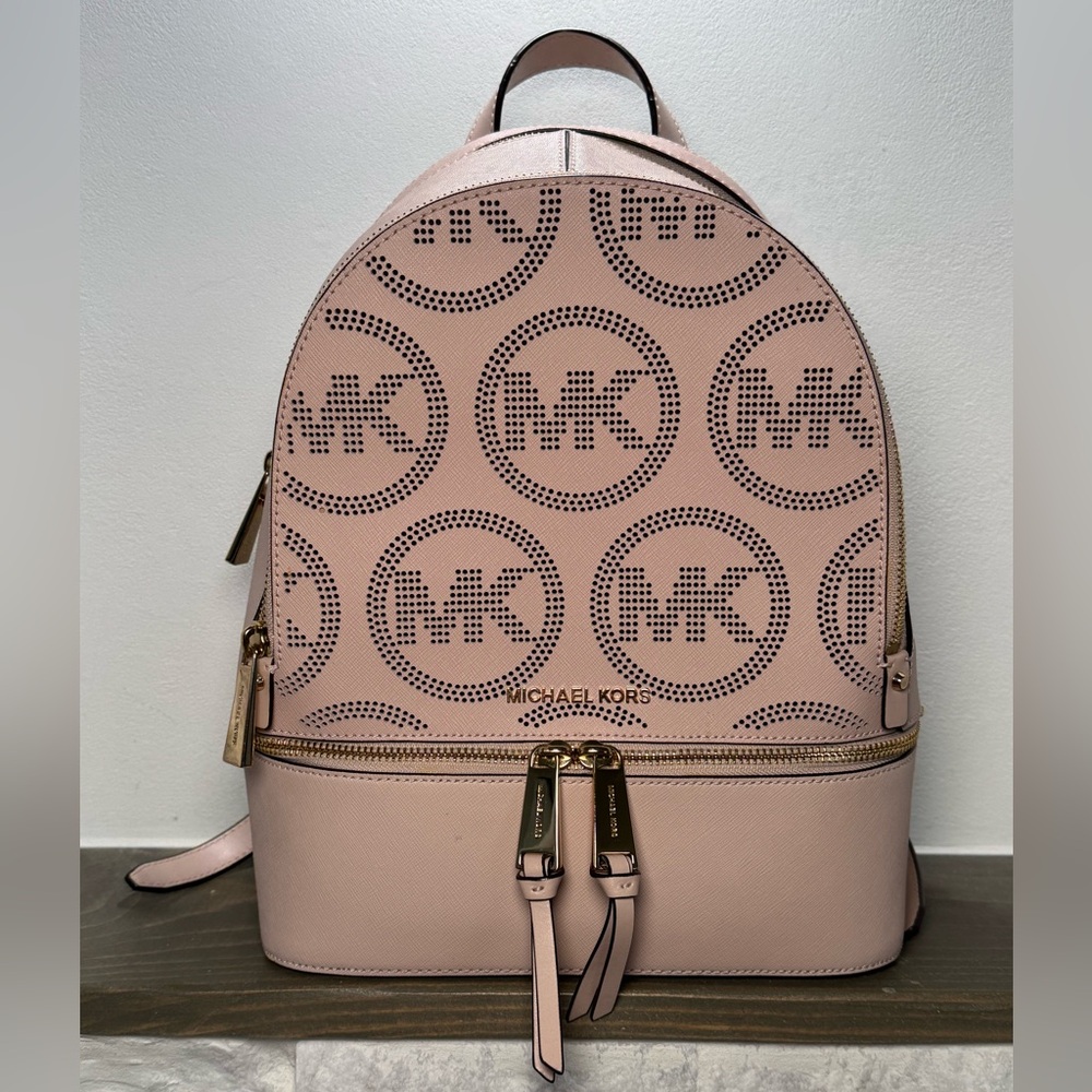 Michael Kors Rhea Zip Blush Perforated Logo Backpack